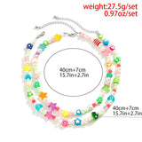 Boho Colorful Beaded Choker Necklaces Men Rainbow Flower Pearl Beads Chains Shor