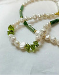 Green Jade Pearl Necklace - Delicate Clavicle Chain