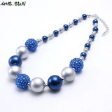 Boys Chunky Beads Necklace Blue+Gray Pearls Child Kids Chunky Necklace