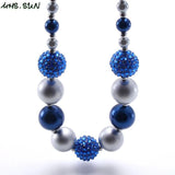 Boys Chunky Beads Necklace Blue+Gray Pearls Child Kids Chunky Necklace