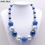 Boys Chunky Beads Necklace Blue+Gray Pearls Child Kids Chunky Necklace