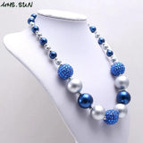 Boys Chunky Beads Necklace Blue+Gray Pearls Child Kids Chunky Necklace