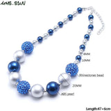 Boys Chunky Beads Necklace Blue+Gray Pearls Child Kids Chunky Necklace