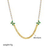 316L Stainless Steel Green Butterfly Pearl Necklace For Women Girl Choker Chain