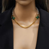 316L Stainless Steel Green Butterfly Pearl Necklace For Women Girl Choker Chain
