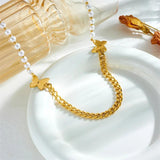 316L Stainless Steel Green Butterfly Pearl Necklace For Women Girl Choker Chain