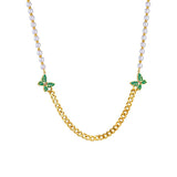 316L Stainless Steel Green Butterfly Pearl Necklace For Women Girl Choker Chain