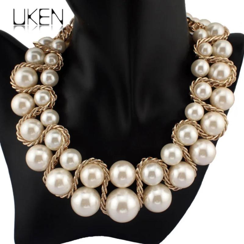 Pearl Necklace Chain Cross Big Beads Choker Statement Jewelry For Women