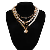 Gothic Metal Disc Pendant Necklace Punk Pearl Chain Choker