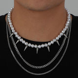 Triple Layer Men Pearl Stab Pendant Necklace Choker Hiphop Stuff