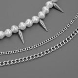 Triple Layer Men Pearl Stab Pendant Necklace Choker Hiphop Stuff