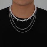 Triple Layer Men Pearl Stab Pendant Necklace Choker Hiphop Stuff