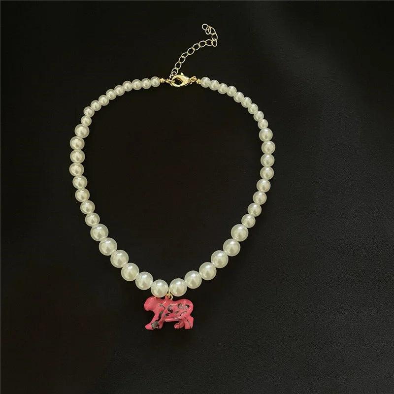 Pearl Short Animal Pendant Necklace for Women