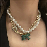 Pearl Short Animal Pendant Necklace for Women