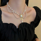 Bowknot Choker Necklace Oval Pearl Jewelry for Women