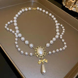 Bowknot Choker Necklace Oval Pearl Jewelry for Women