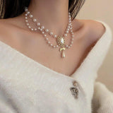 Bowknot Choker Necklace Oval Pearl Jewelry for Women