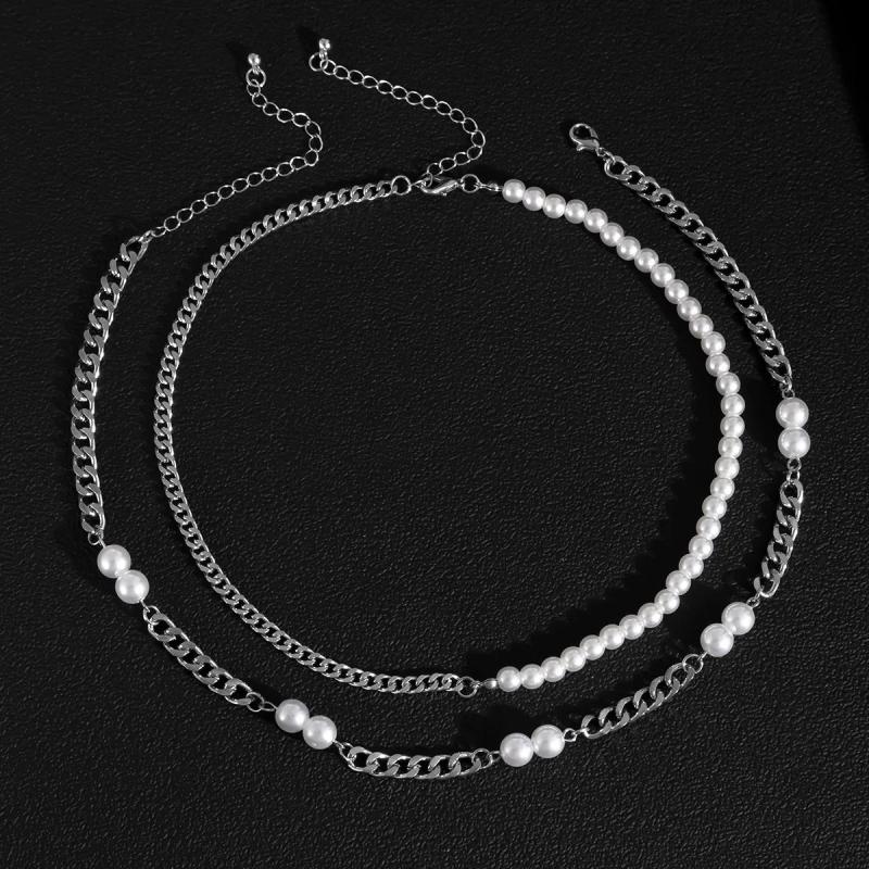 Pearl Beads Chain Choker Necklace Men Jewelry Cuban Link Chain