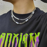 Pearl Beads Chain Choker Necklace Men Jewelry Cuban Link Chain