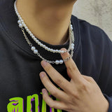 Pearl Beads Chain Choker Necklace Men Jewelry Cuban Link Chain
