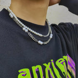 Pearl Beads Chain Choker Necklace Men Jewelry Cuban Link Chain