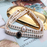 Rhinestone Choker Necklace Double Pearls Short Party Jewelry