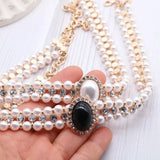 Rhinestone Choker Necklace Double Pearls Short Party Jewelry
