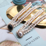 Rhinestone Choker Necklace Double Pearls Short Party Jewelry