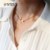 French Freshwater Pearl Bead Chain Necklace Stainless Steel 18k Plated