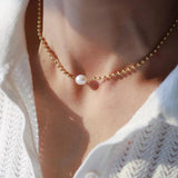 French Freshwater Pearl Bead Chain Necklace Stainless Steel 18k Plated