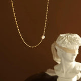 French Freshwater Pearl Bead Chain Necklace Stainless Steel 18k Plated