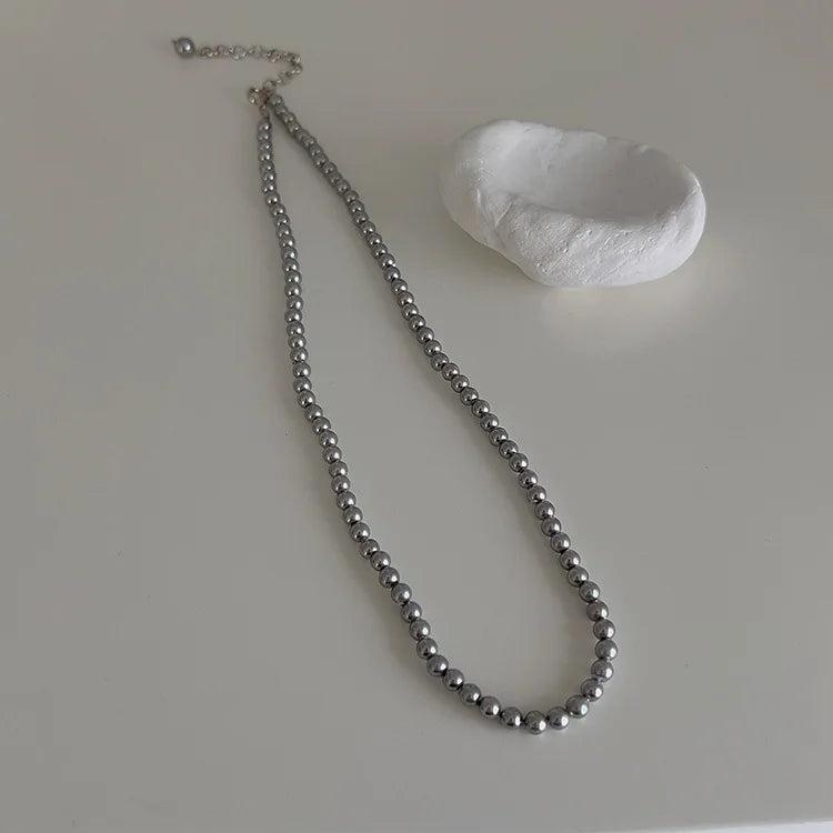 Grey Pearl Beads Chain Necklaces for Women Choker Necklace Anniversary Gift
