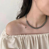 Grey Pearl Beads Chain Necklaces for Women Choker Necklace Anniversary Gift