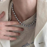 Grey Pearl Beads Chain Necklaces for Women Choker Necklace Anniversary Gift