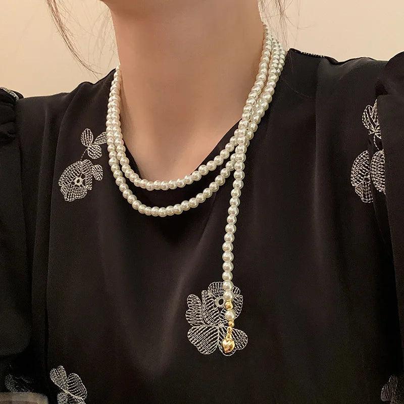 Heart Collar Simulated Pearl Necklace For Women