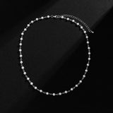 Men's Short Choker Necklace with Small Pearl Beads Chain