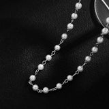 Men's Short Choker Necklace with Small Pearl Beads Chain