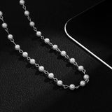 Men's Short Choker Necklace with Small Pearl Beads Chain