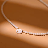 Mother of Pearl Smile Choker Shell Beads Necklace Stainless Steel Happy