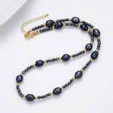 Baroque Pearl Necklace Hematite Beads Charm Collar Jewelry