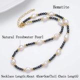 Baroque Pearl Necklace Hematite Beads Charm Collar Jewelry