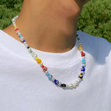 Boho Flower Bead Chain Necklace Men Punk Choker