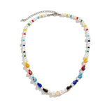 Boho Flower Bead Chain Necklace Men Punk Choker