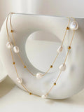 Peri'sBox Double Layered Pearl Necklace Stainless Steel