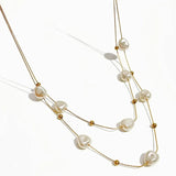 Peri'sBox Double Layered Pearl Necklace Stainless Steel