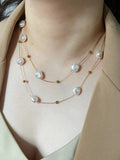 Peri'sBox Double Layered Pearl Necklace Stainless Steel