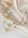 Peri'sBox Double Layered Pearl Necklace Stainless Steel