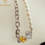 Candy Crystal Round Pearls Thick Chain Necklace For Women Girl Jewelry
