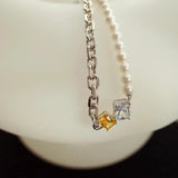Candy Crystal Round Pearls Thick Chain Necklace For Women Girl Jewelry