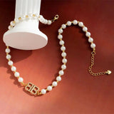 Pearl Beads Chain with Letter Pendants Necklace Men Beaded Choker